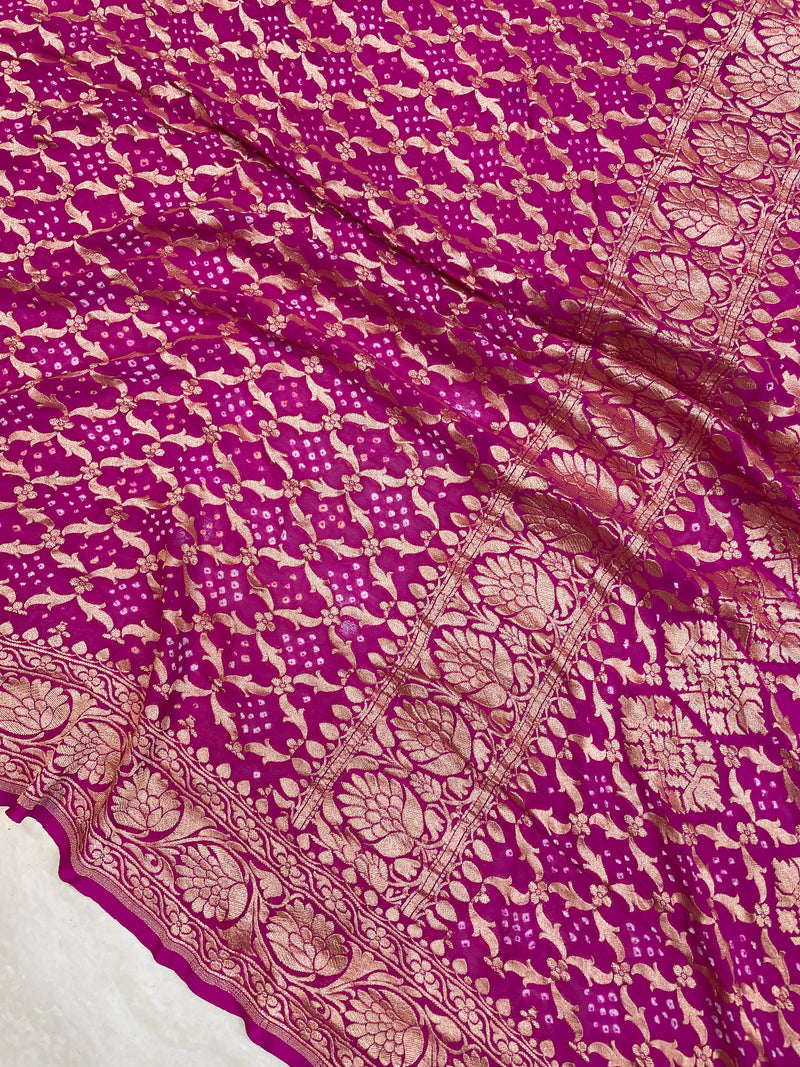 Pure Georgette Banarasi Bandhej Handloom Saree - The Handlooms