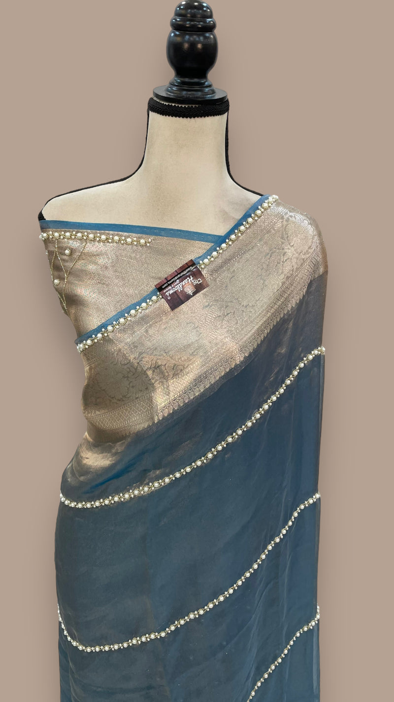 Pure Kora Tissue Handloom Banarasi Saree - Handwork - The Handlooms