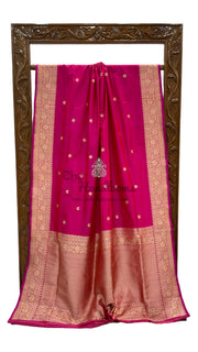 Hot Pink Pure Katan Silk Banarasi Handloom Saree - All over Kadua motifs With Meenakari - The Handlooms