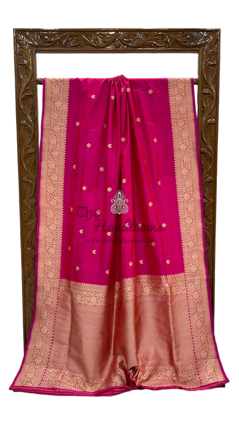 Hot Pink Pure Katan Silk Banarasi Handloom Saree - All over Kadua motifs With Meenakari - The Handlooms
