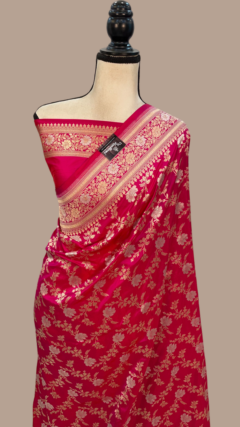 Pure Katan Silk Banarasi Handloom Saree - All over Sona Roopa Jaal work - The Handlooms