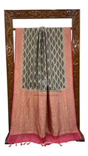 Grey Khaddi Georgette Handloom Banarasi Saree - The Handlooms