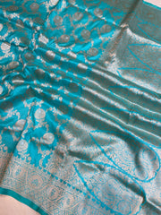 Pure Katan Silk Banarasi Handloom Saree - All over Sona Roopa Jaal work - The Handlooms