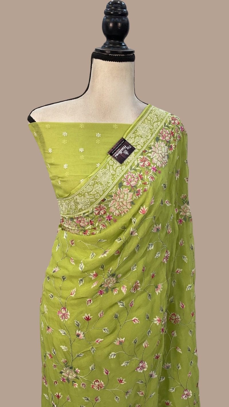 Pure Georgette Chikankari Handloom Banarasi Saree - The Handlooms