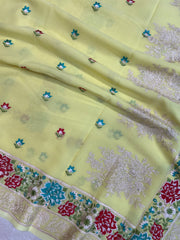 Pure Georgette Chikankari Handloom Banarasi Saree - The Handlooms