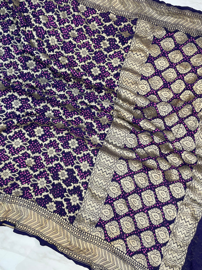 Pure Georgette Banarasi Bandhej Handloom Saree - The Handlooms