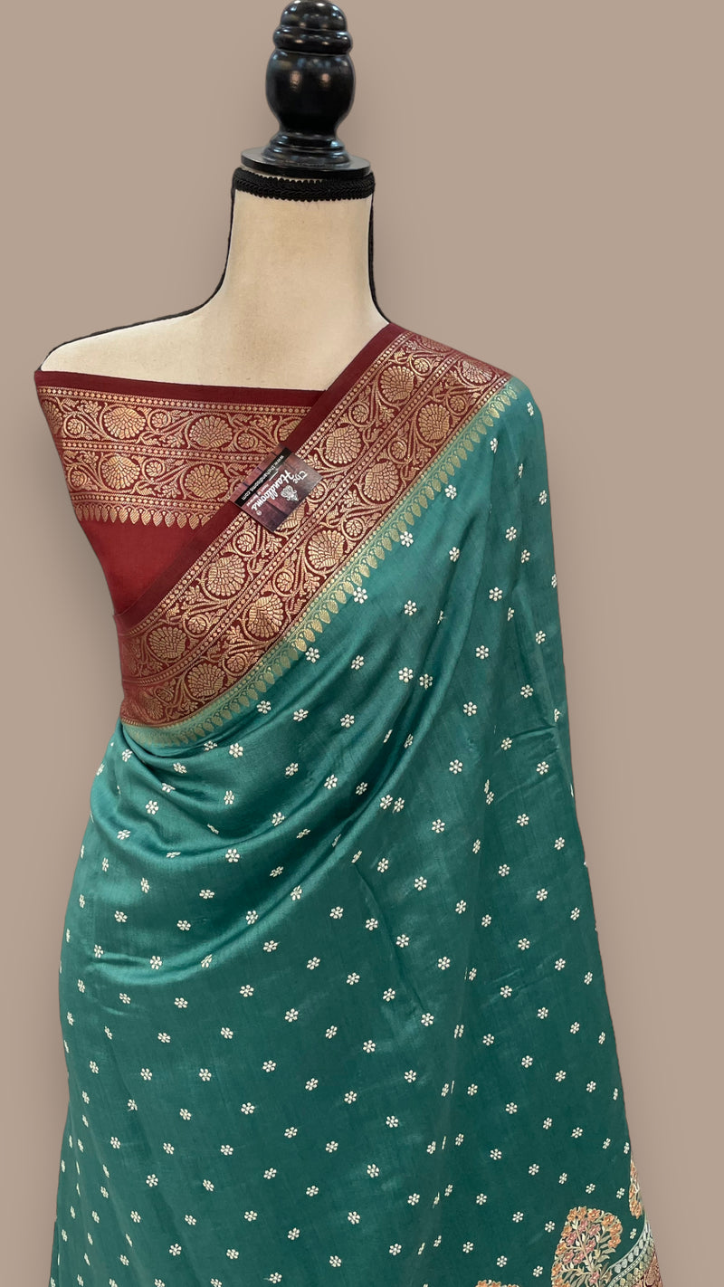 Pure Chiniya Silk Handloom Banarasi Saree with Chikankari - The Handlooms