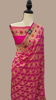 Pure Georgette Banarasi Bandhej Handloom Saree - The Handlooms