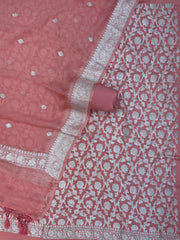 Peach Pure Khaddi Georgette Banarasi Dress material - The Handlooms