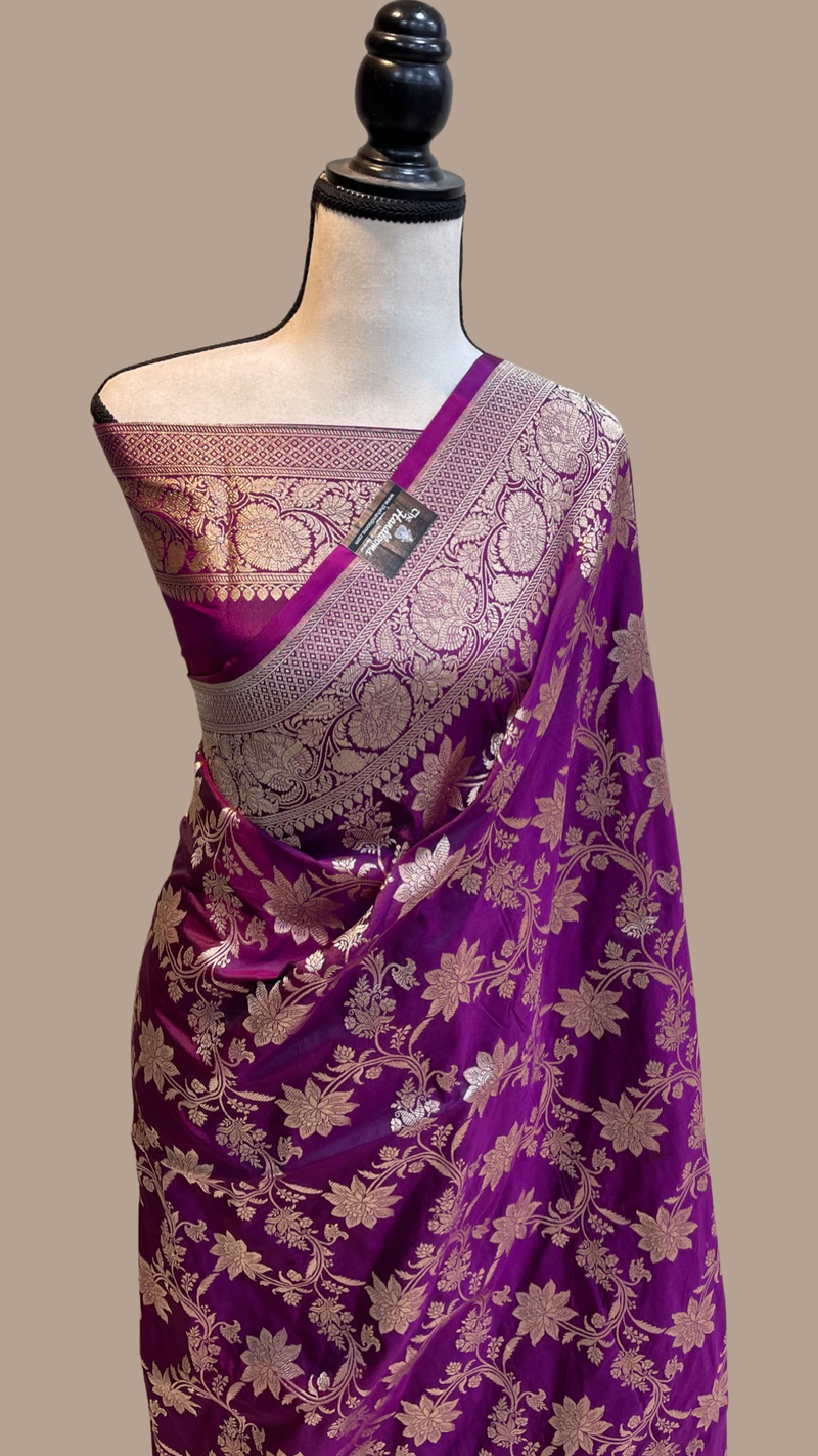 Pure Katan Silk Banarasi Handloom Saree - All Over Jaal Work - The Handlooms