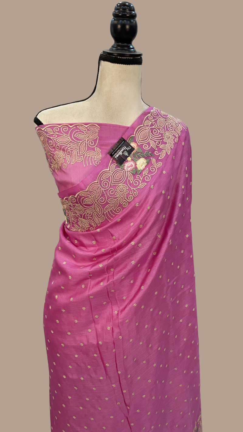 Tussar Silk Handloom Banarasi Saree With Chikankari - The Handlooms