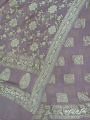 Onion Pink Pure Khaddi Georgette Handlooms Banarasi Dress material - The Handlooms