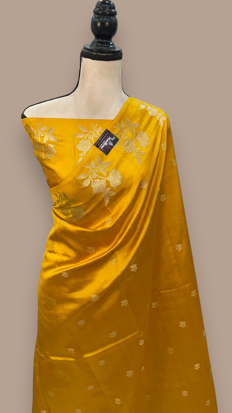Yellow Pure Mango Silk Banarasi Handloom Saree - The Handlooms