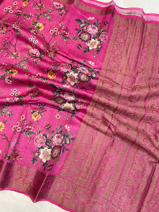 Pure Tussar Silk Handloom Banarasi Saree With Digital Print — The Handlooms