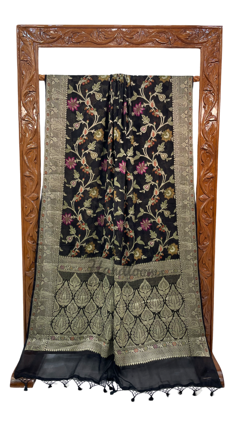 Black Pure Chiffon Khaddi Banarasi Saree - The Handlooms