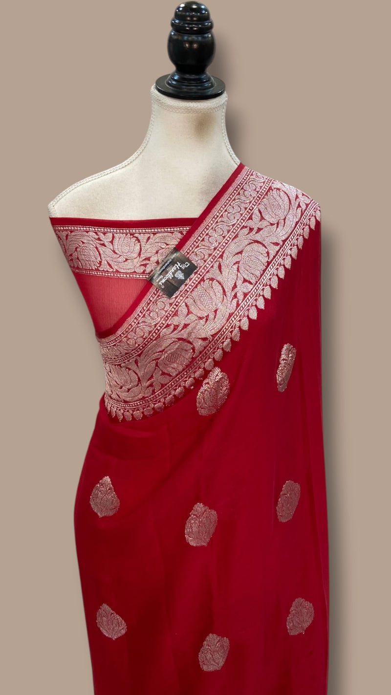 Maroon Pure Georgette Banarasi Handloom Saree