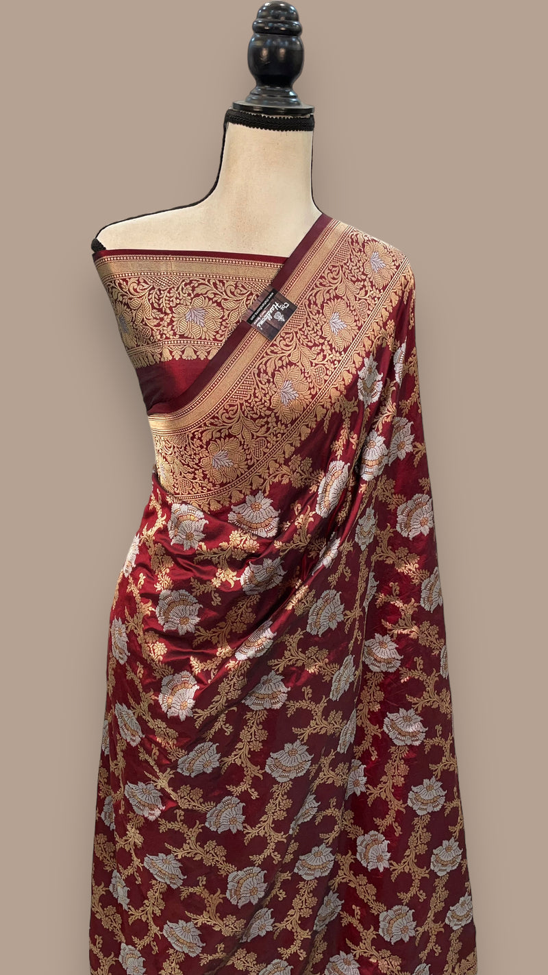 Pure Katan Silk Banarasi Handloom Saree - All over Sona Roopa Jaal work - The Handlooms
