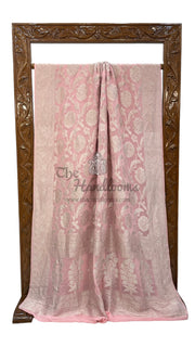 Khaddi Georgette Banarasi Saree with all silver zari jaal work - The Handlooms