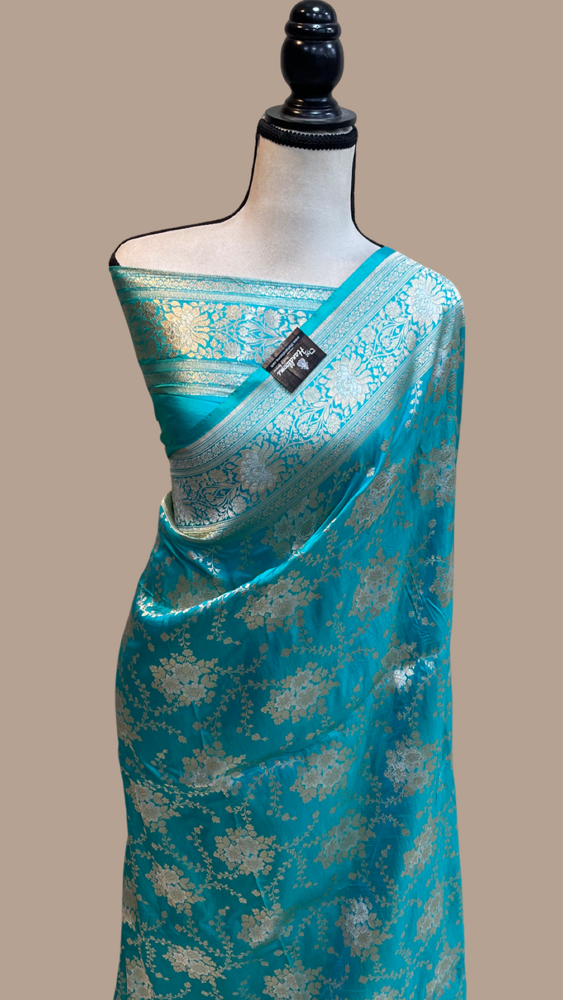Pure Katan Silk Banarasi Handloom Saree - All over Sona Roopa Jaal work - The Handlooms