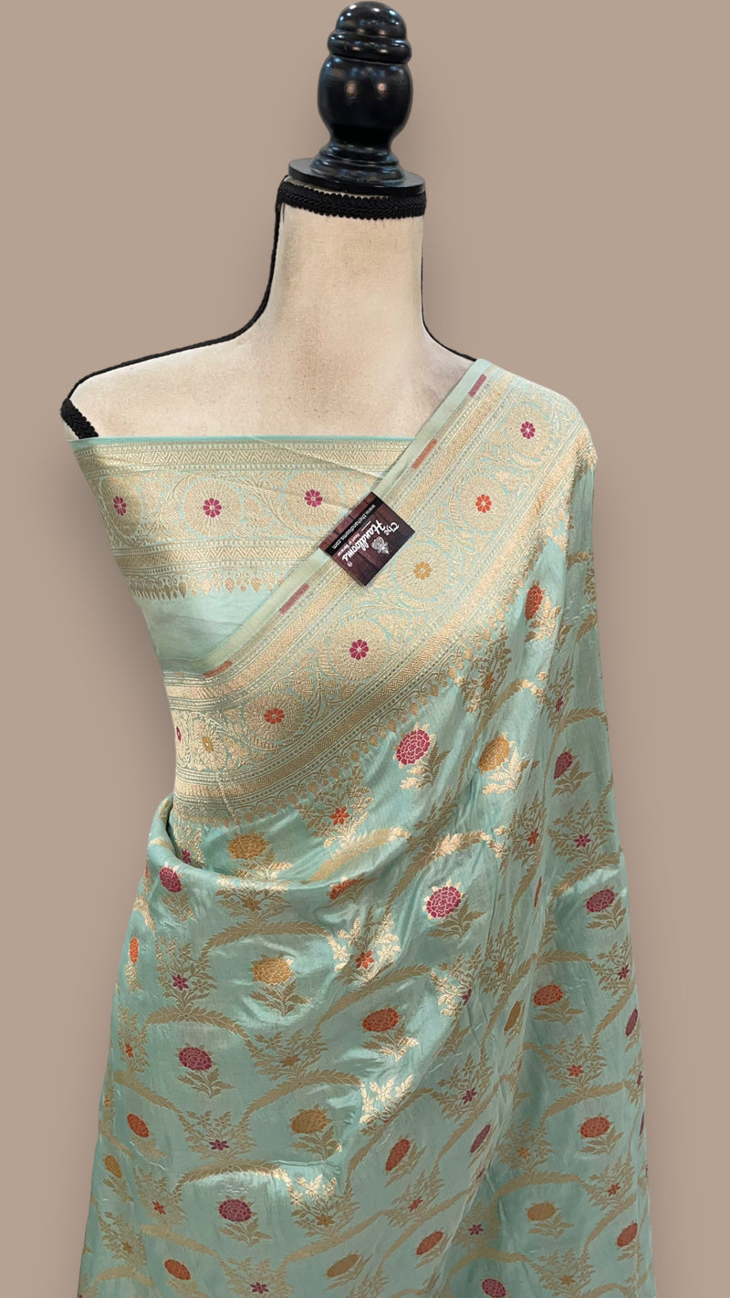 Pure Katan Silk Banarasi Handloom Saree - All over Jaal work with Meenakari - The Handlooms
