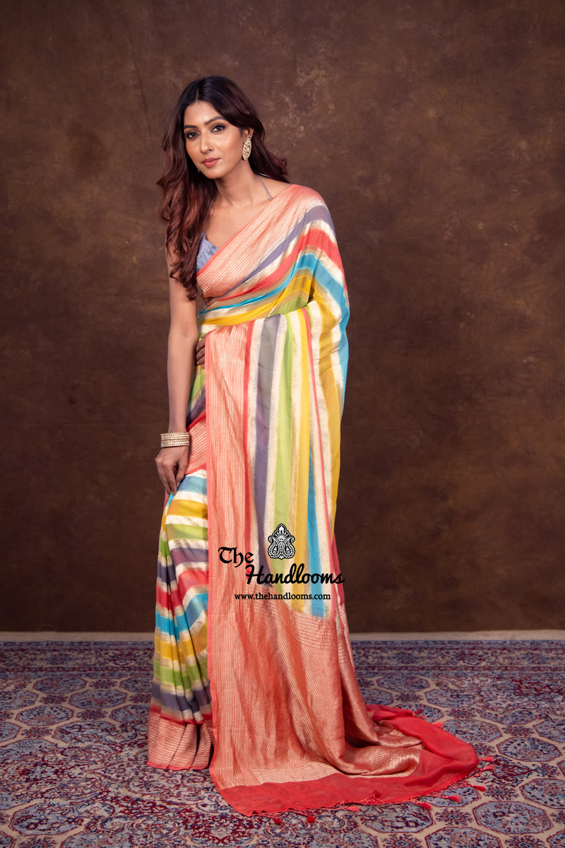 Rangkat Pure Khaddi Georgette Handloom Banarasi Saree - The Handlooms
