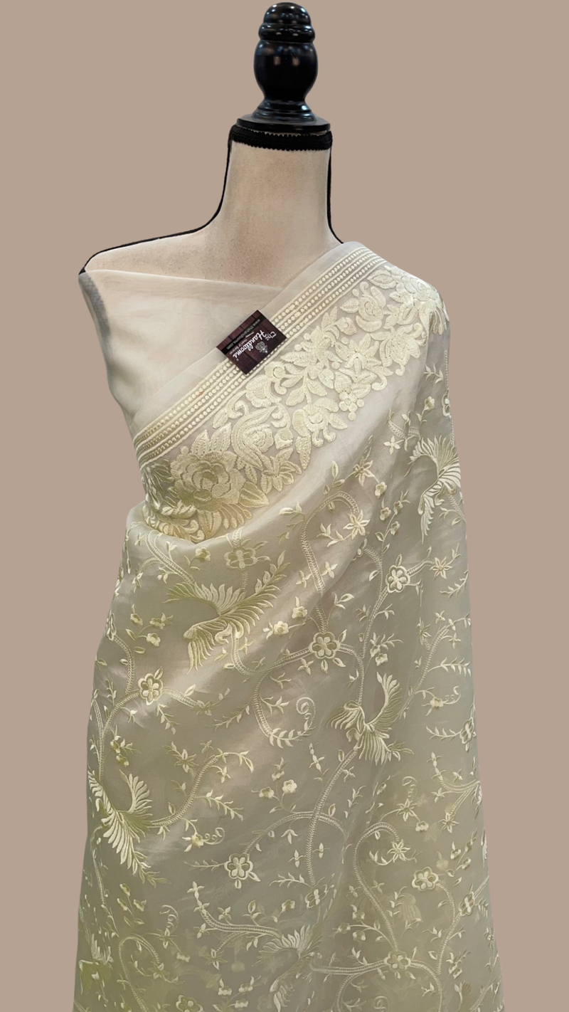 Pure Organza Chikankari Handloom Banarasi Saree - The Handlooms