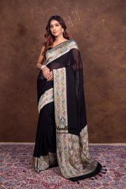 Black Khaddi Georgette Handloom Banarasi Saree - The Handlooms