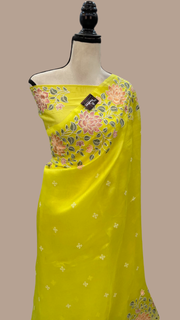 Pure Organza Chikankari Handloom Banarasi Saree - The Handlooms