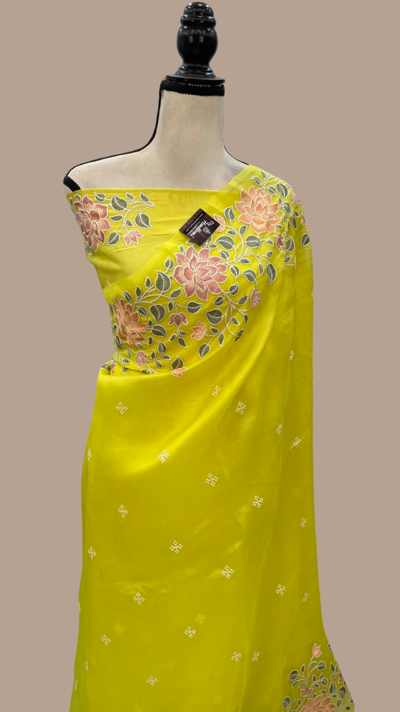 Pure Organza Chikankari Handloom Banarasi Saree - The Handlooms