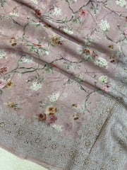 Pure Georgette  Digital Print with Chikankari Handloom Banarasi Saree - The Handlooms