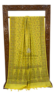 Yellow Pure Butter Crepe Banarasi Saree - The Handlooms