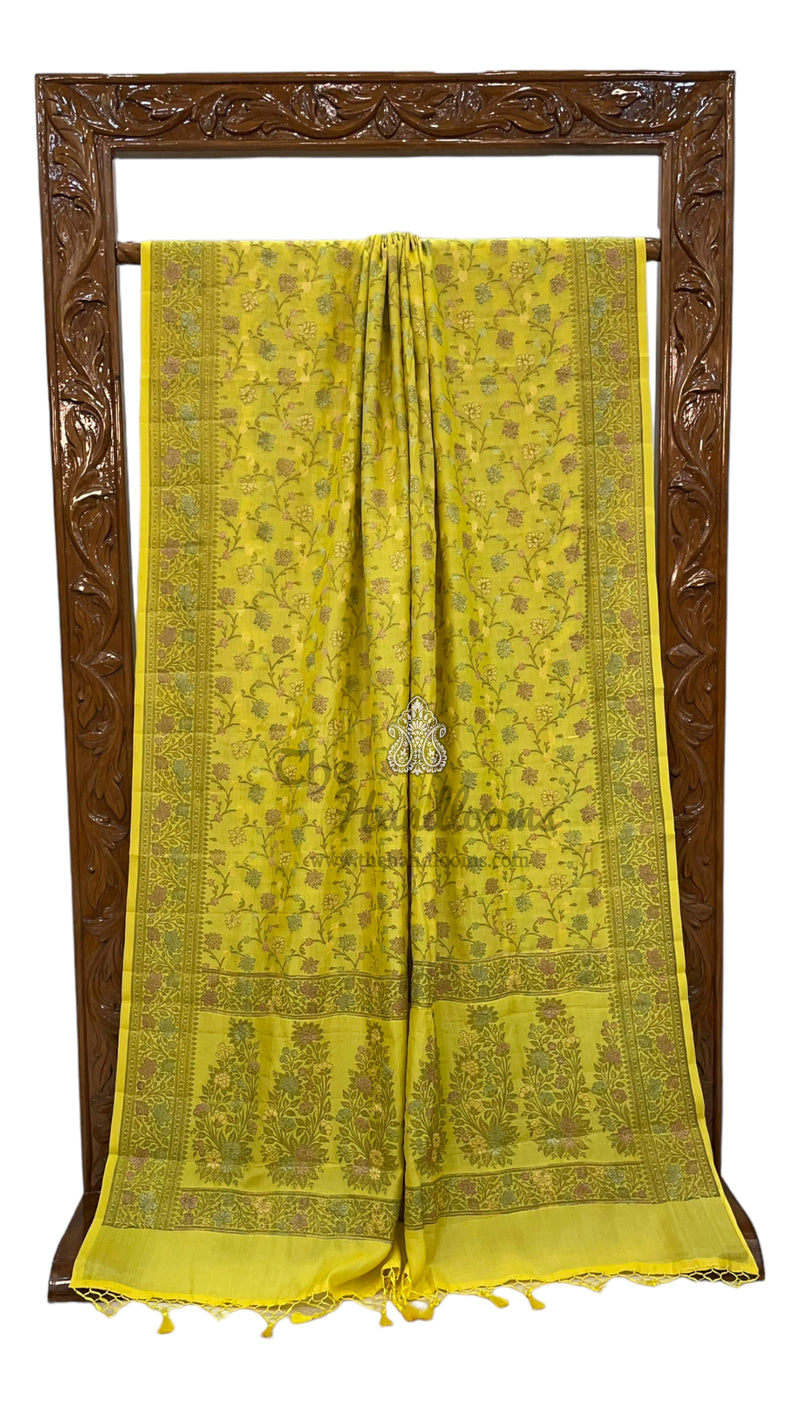 Yellow Pure Butter Crepe Banarasi Saree - The Handlooms