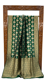 Green Pure Katan Silk Banarasi Handloom Saree - All over Sona Roopa motifs - The Handlooms