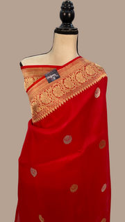 Red Pure Kora Handloom Banarasi Saree - Sona Roopa Alfi Kadua Boota - The Handlooms