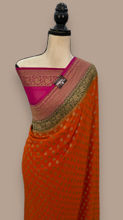 Khaddi Georgette Handloom Banarasi Saree -  Antique zari - The Handlooms