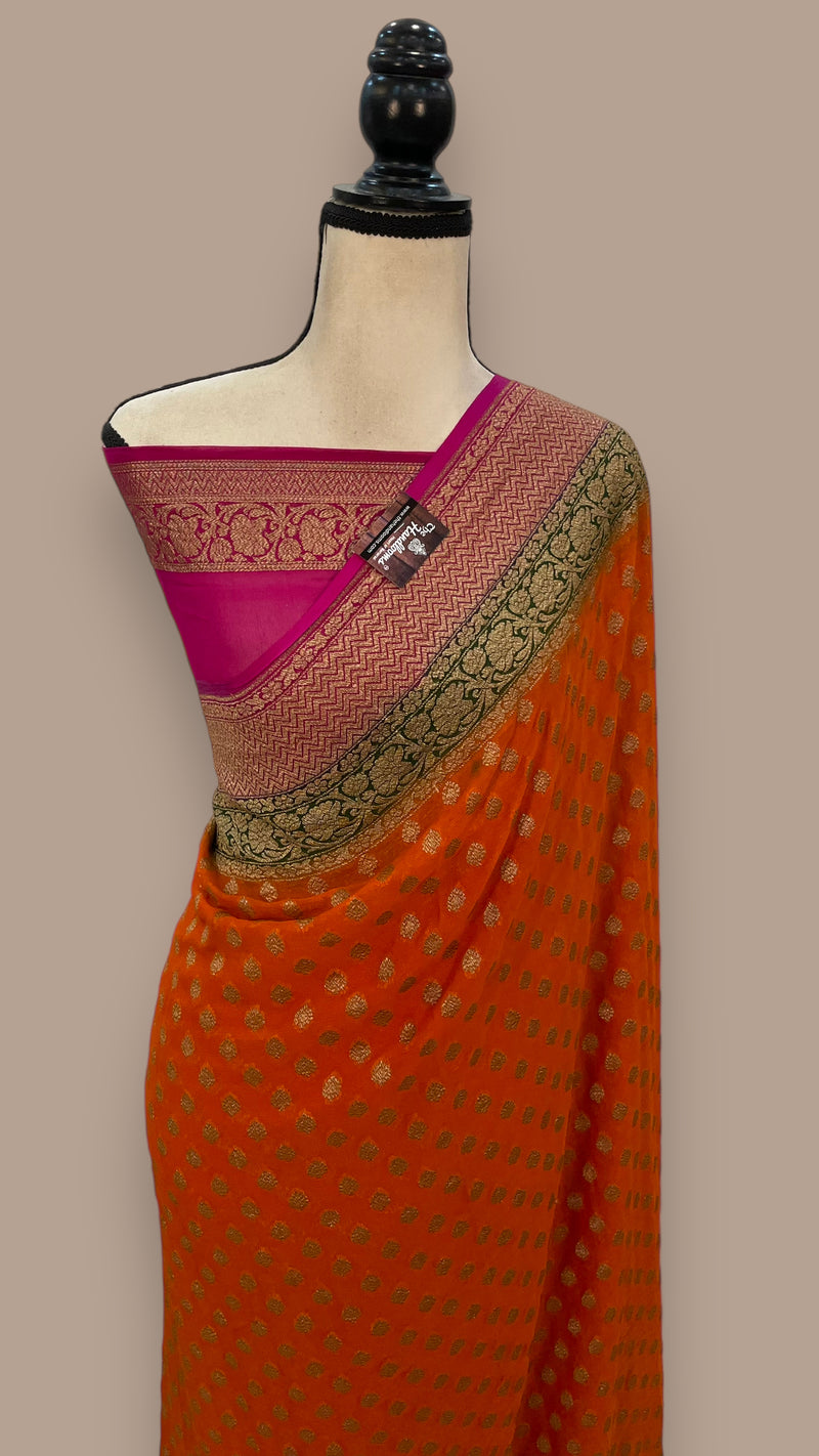Khaddi Georgette Handloom Banarasi Saree -  Antique zari - The Handlooms