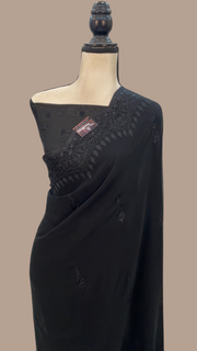 Pure Georgette Chikankari Handloom Banarasi Saree - The Handlooms