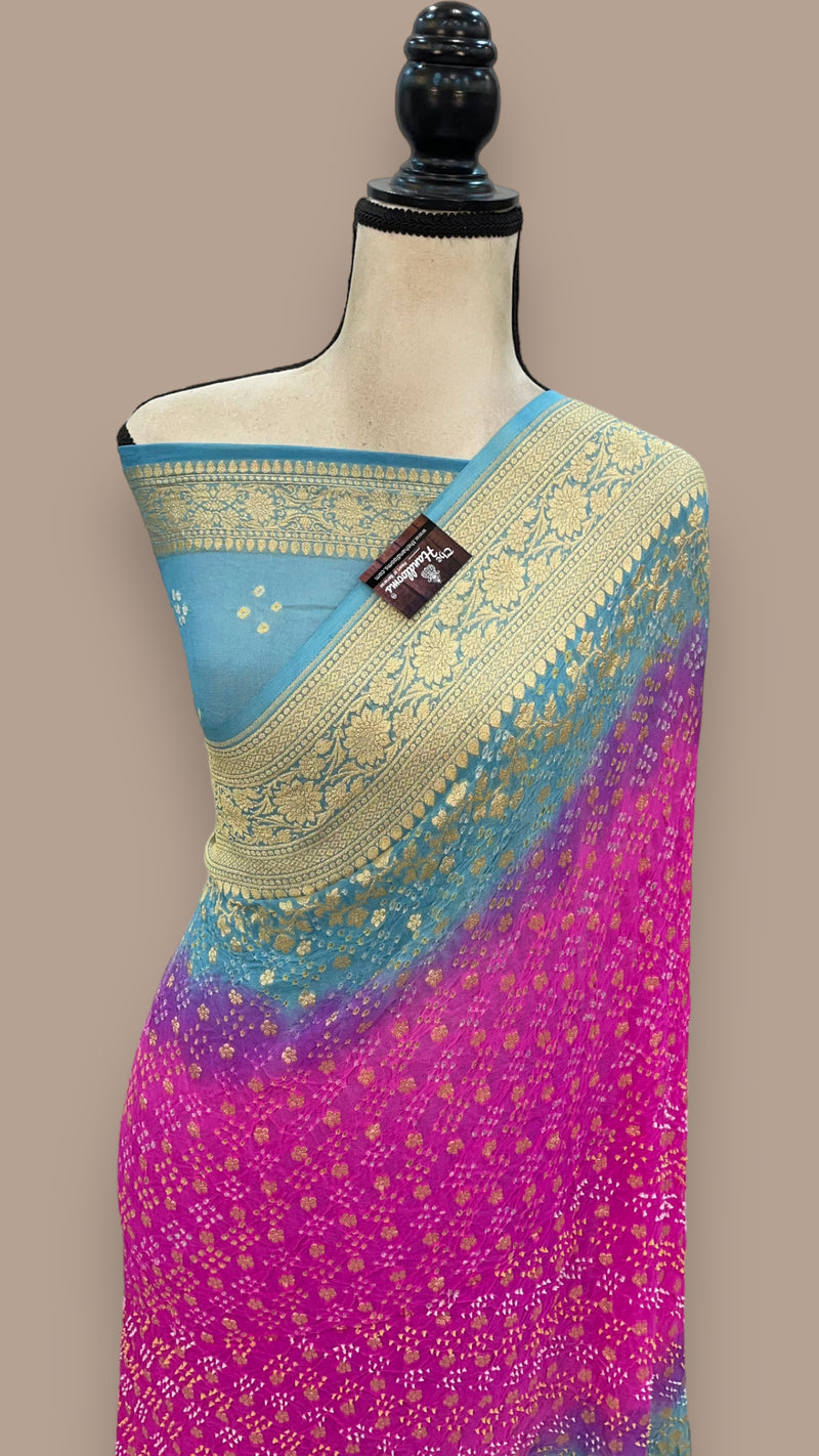 Pure Georgette Banarasi Bandhej Handloom Saree - The Handlooms