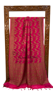 Hot Pink Khaddi Georgette Banarasi Handloom Saree -  Antique zari - The Handlooms