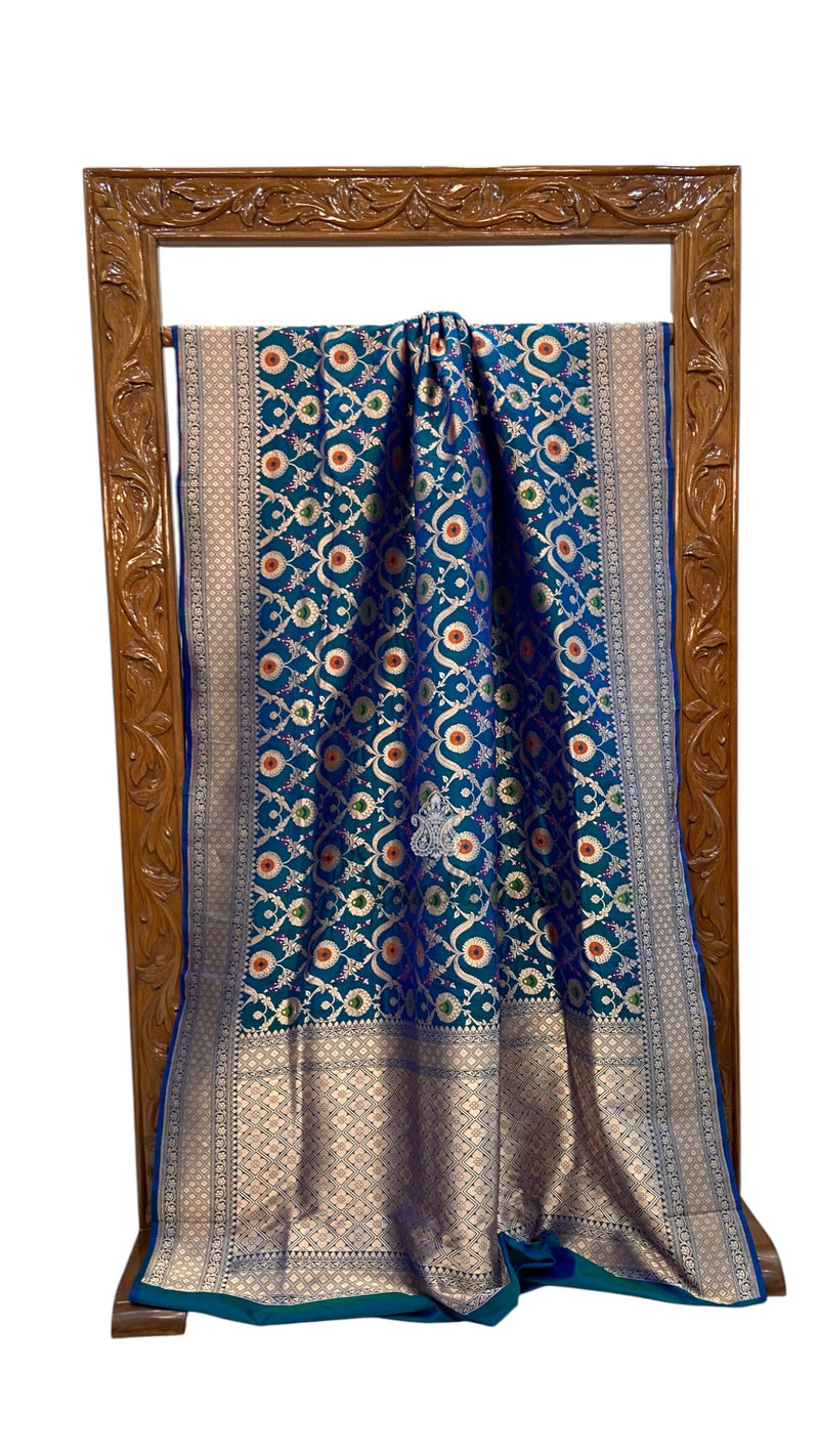 Pure Katan Silk Banarasi Handloom Saree - All Over Jaal Work With Meenakari
