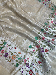 Tussar Georgette Handloom Banarasi Saree - Paithani Border - The Handlooms