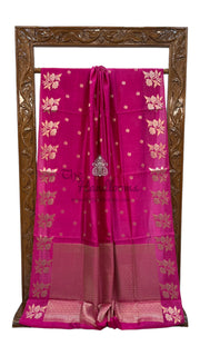 Hot Pink Pure Mango Silk Banarasi Handloom Saree - The Handlooms