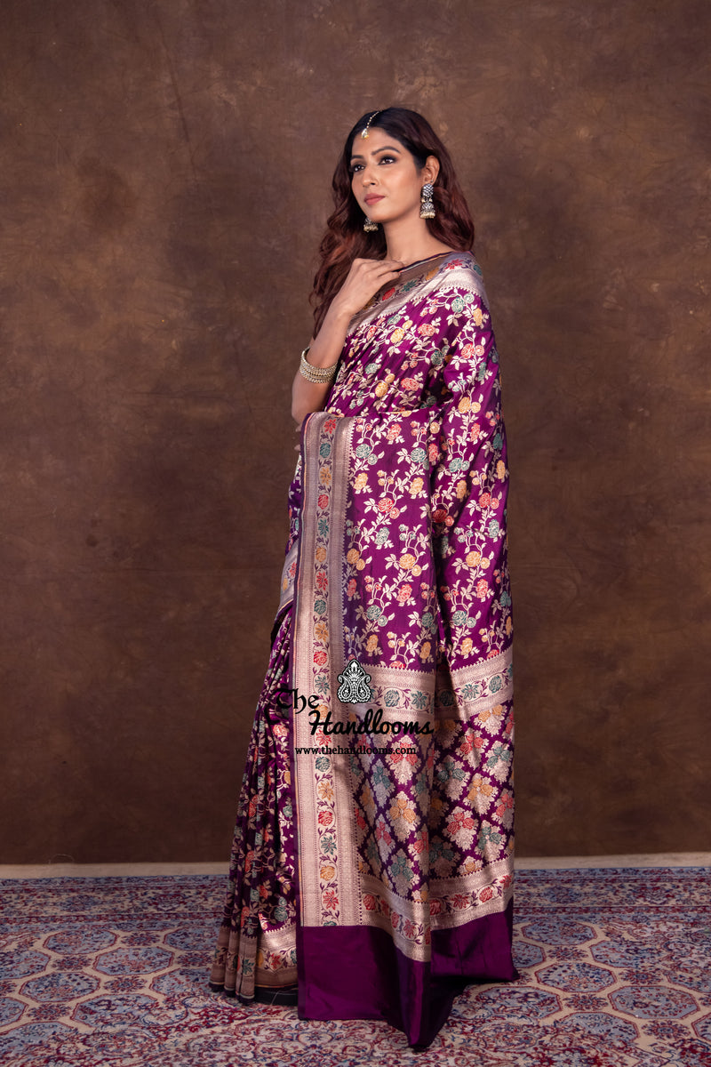 Pure Katan Silk Banarasi Handloom Saree - All over Jaal work with Meenakari - The Handlooms