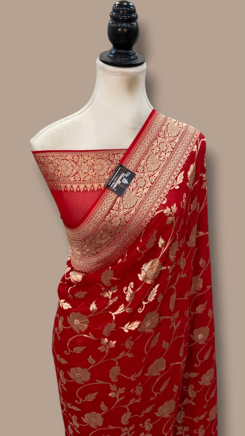 Pure Khaddi Georgette Handloom Banarasi Saree - Water Zari