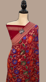 Pure Georgette Banarasi Bandhej Handloom Saree - with meenakari work - The Handlooms