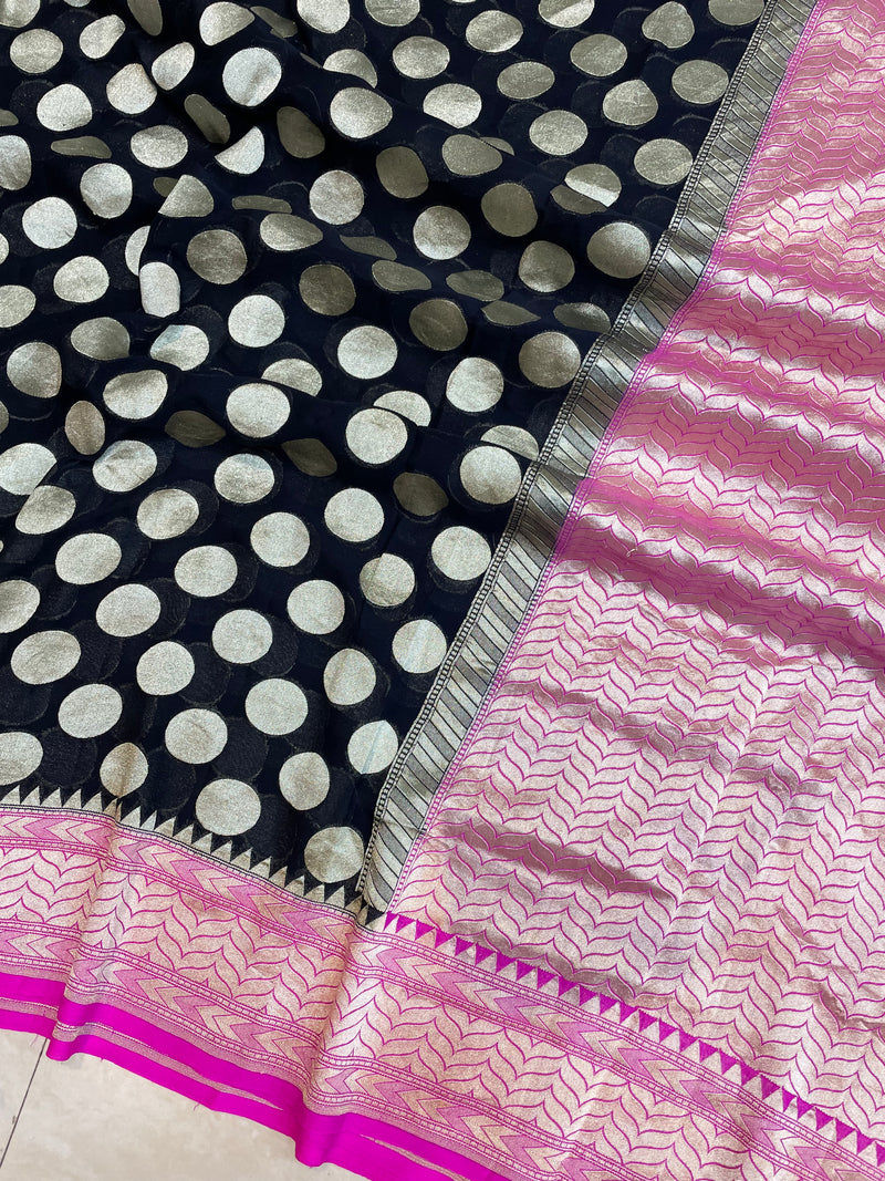 Black Khaddi Georgette Handloom Banarasi Saree - The Handlooms