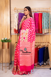 Hot Pink Pure Chiffon Khaddi Banarasi Saree - The Handlooms