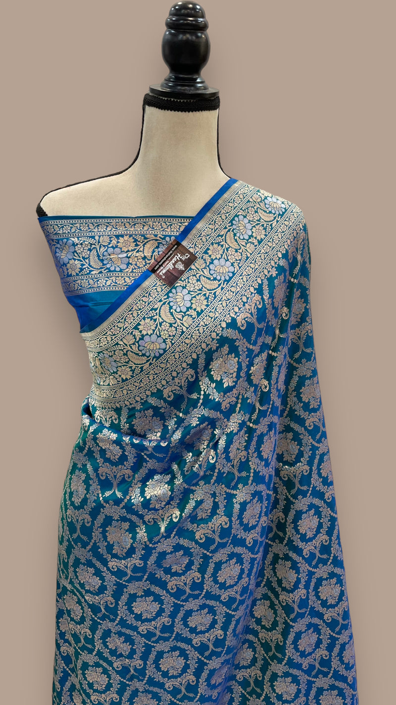 Pure Katan Silk Banarasi Handloom Saree - All over Sona Roopa Jaal work - The Handlooms