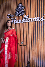 Red Pure Kora Handloom Banarasi Saree - The Handlooms
