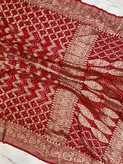 Pure Georgette Banarasi Bandhej Handloom Saree - The Handlooms